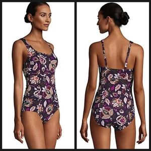 Lands' End Womens Rouched Squareneck One Piece Swimsuit